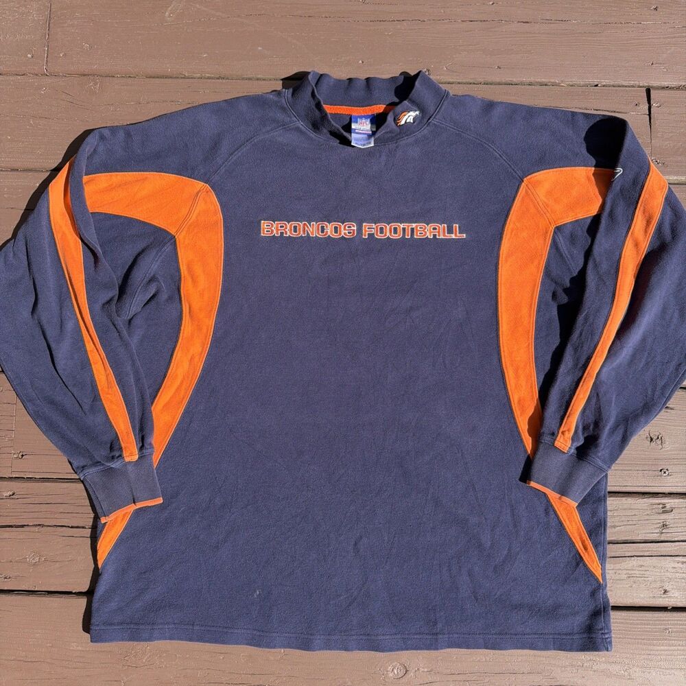 Vintage Reebok NFL Team Denver Broncos Turtleneck Thermal Blue Long Sleeve XL